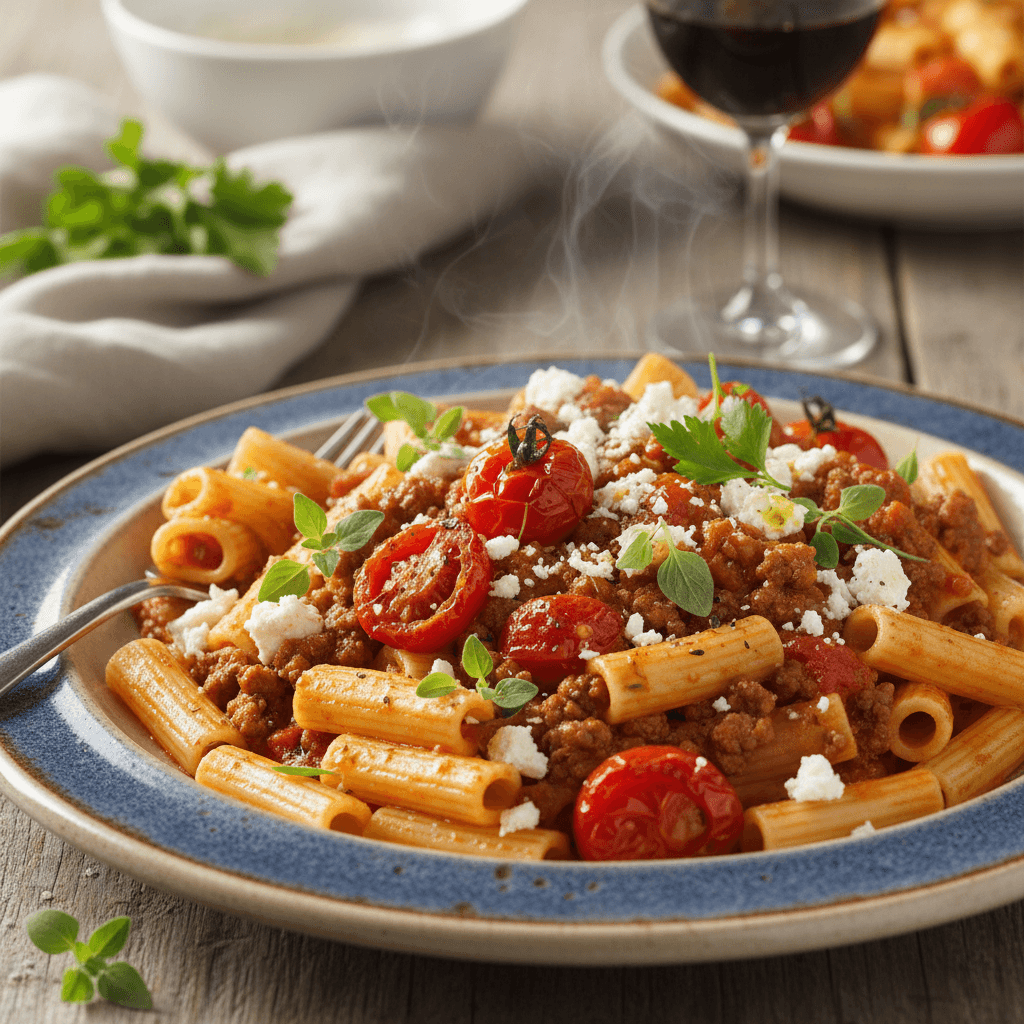 Griechische Hackfleisch-Feta-Nudeln