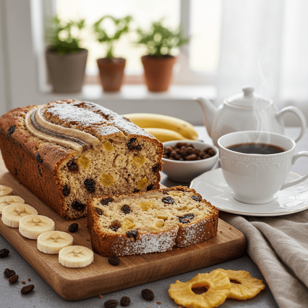 Saftiges Bananenbrot mit Rosinen und Ananas